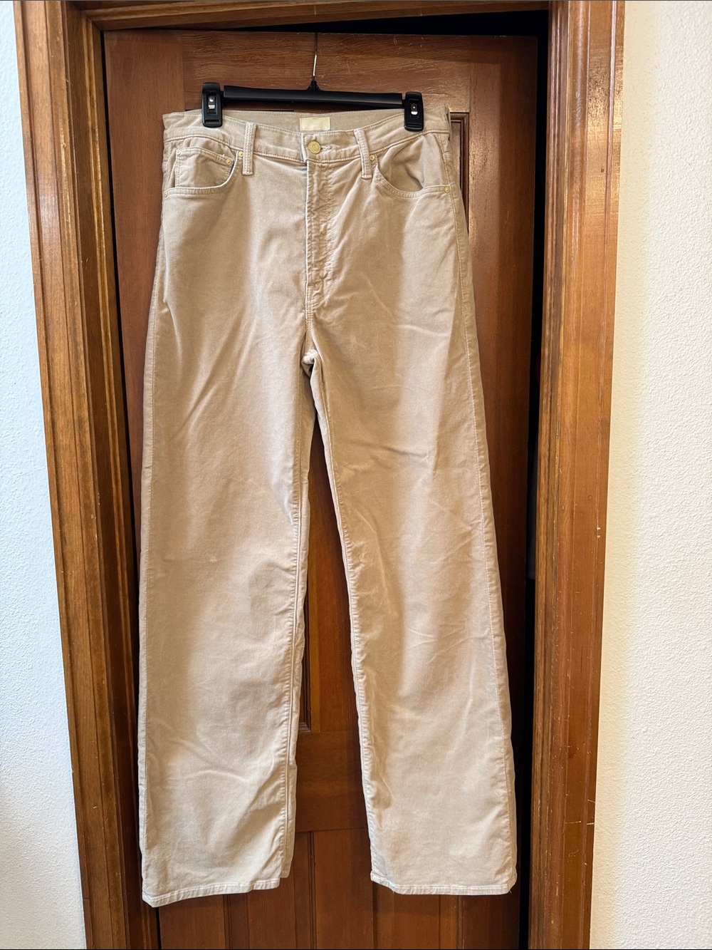 MOTHER Women’s Corduroy Straight-Leg Pants in Light Beige Size 28